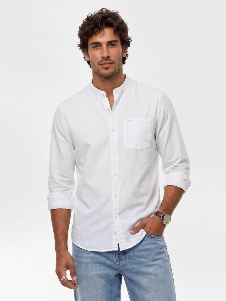 Solid Mandrin Collar Full Sleeve Shirt | Off White
