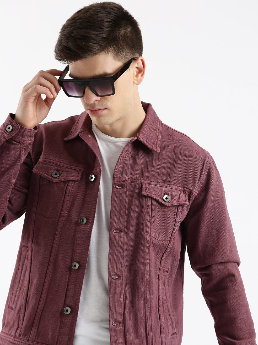 Classic Solid Red Denim Jacket