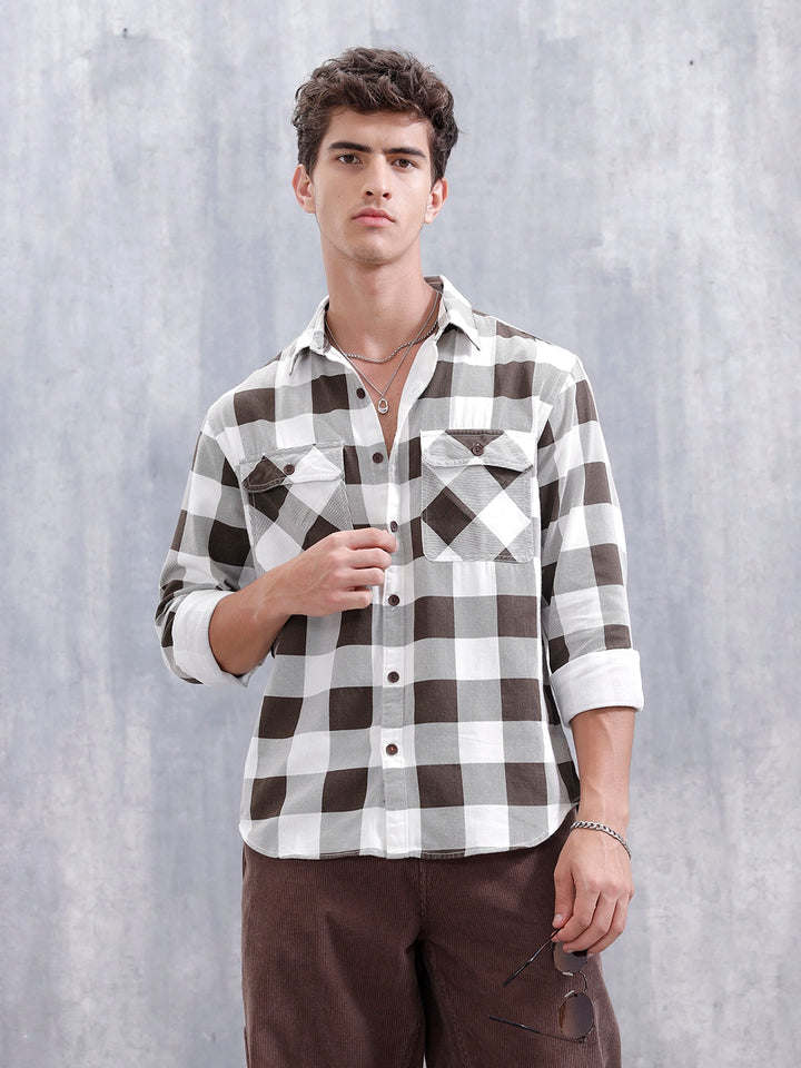 Men’ Comfort Fit Checkered Pattern Shirt | Brown