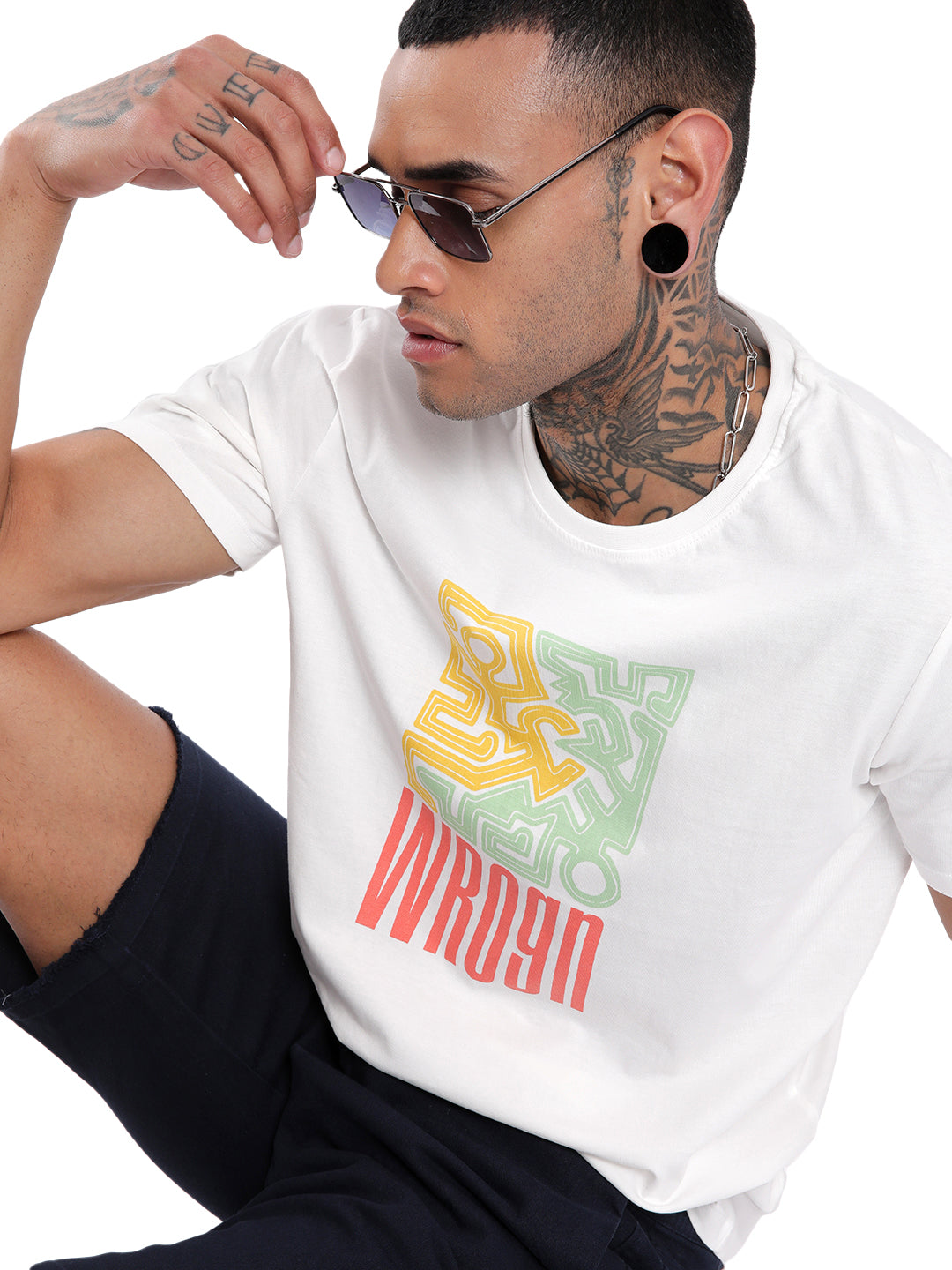 Wrogn Grooves Printed White T-Shirt