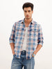 Slim Fit Washed Indigo Checkered Shirt | Blue