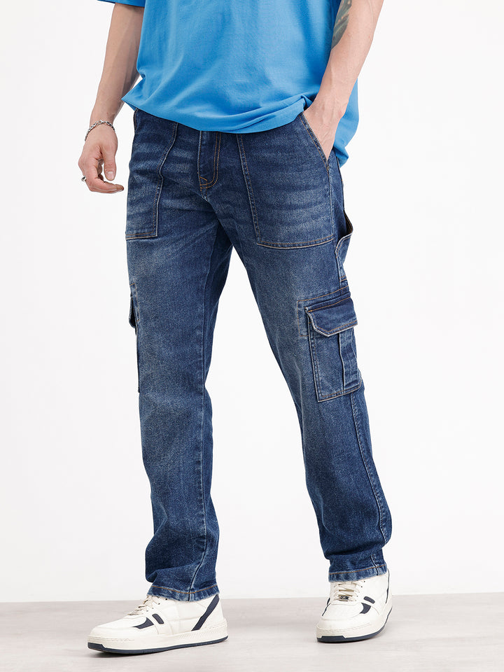 Relaxed Fit Denim Cargo | Dark Blue