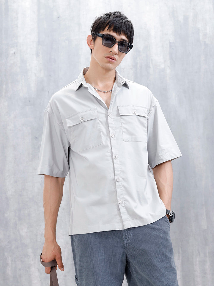 Wrogn Men's Oversized Plus Double Pocket Shirt | Grey