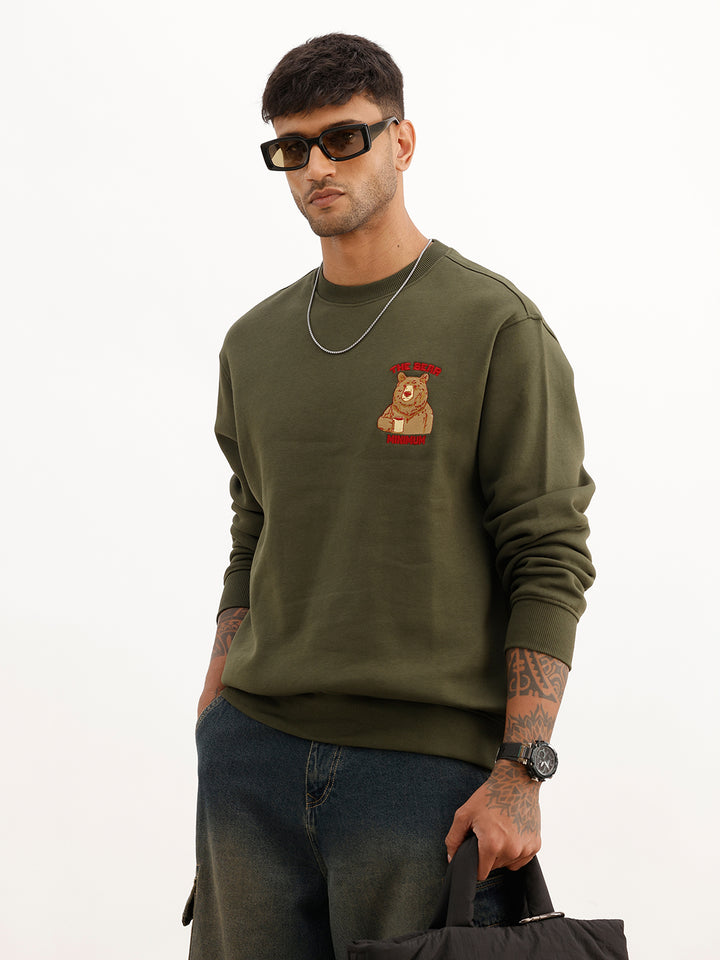 Comfort Fit Embroidered Patch Detail Sweatshirt | Olive