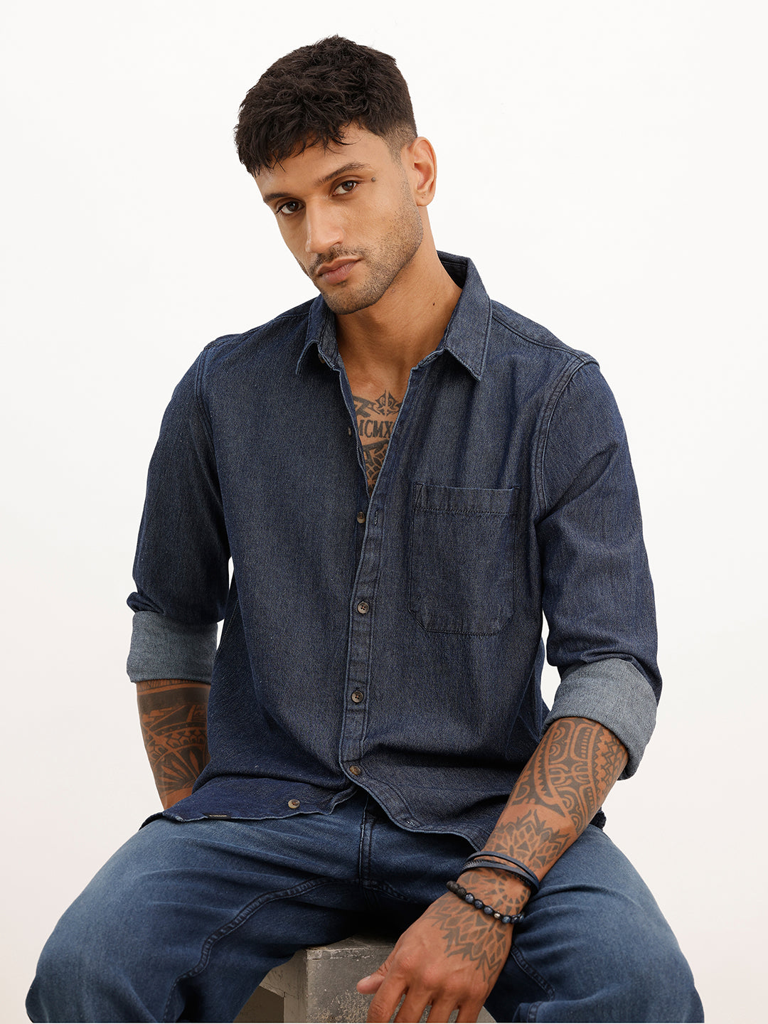 Classic Slim Fit Denim Shirt | Blue | WSH01FSSL0493M