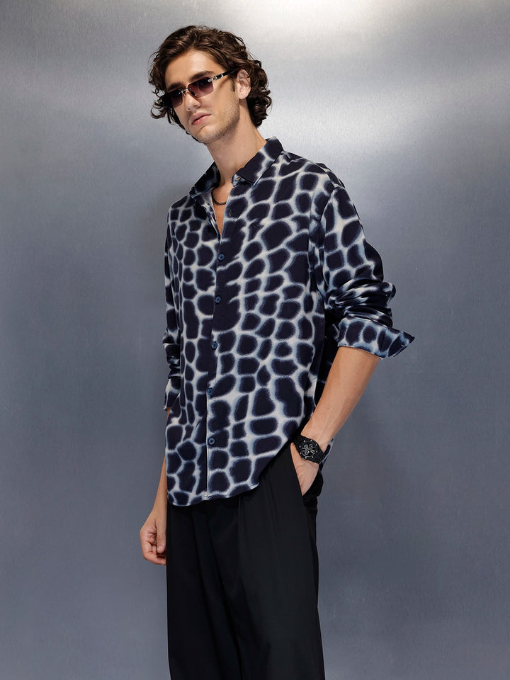 Men’s abstract pattern oversize shirt | Navy