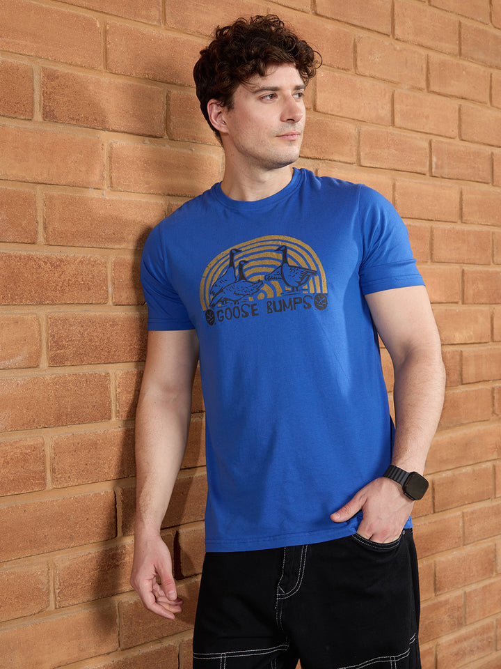 Flock Printed Slim Fit T-Shirt | Blue