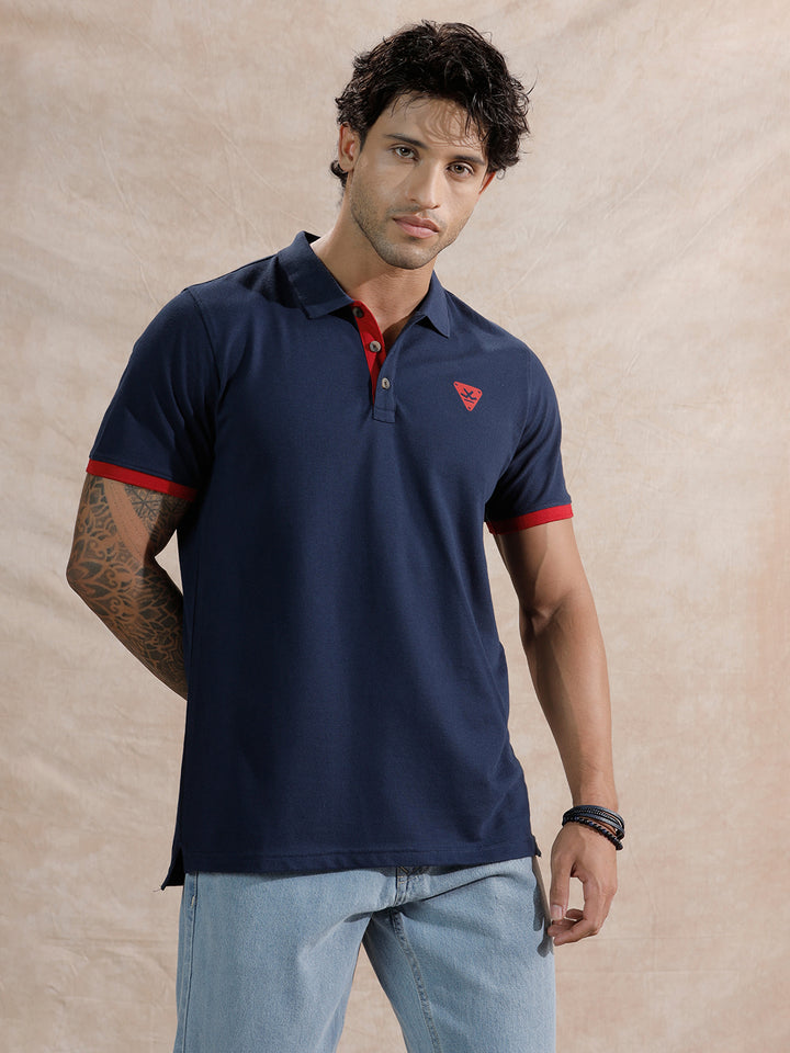 Solid Slim Fit Polo T-Shirt  | Navy Blue