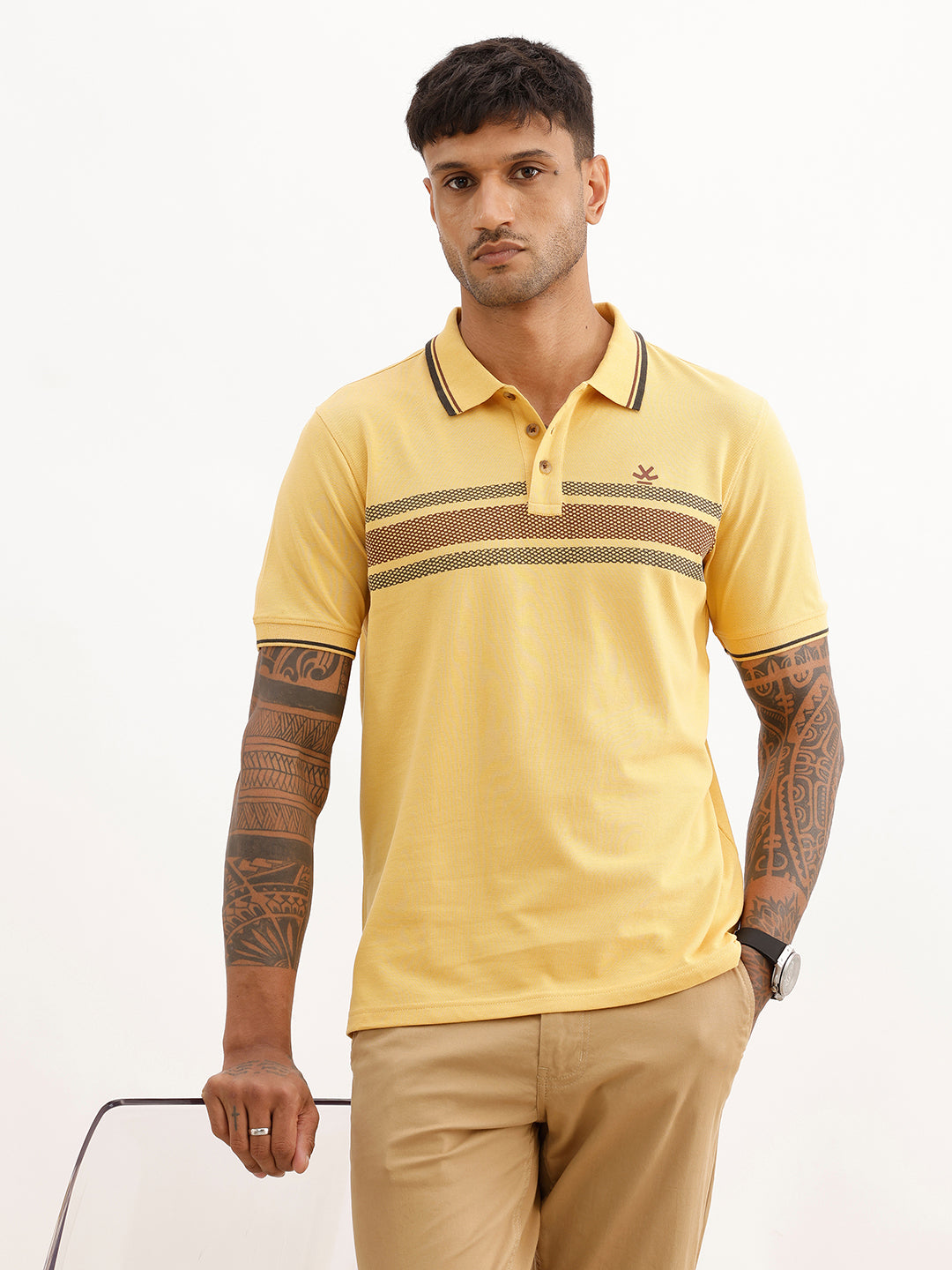 Placement Printed Polo T-Shirt | Yellow | WWTS240F