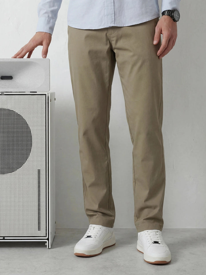 Straight Fit Solid Trouser | Khaki