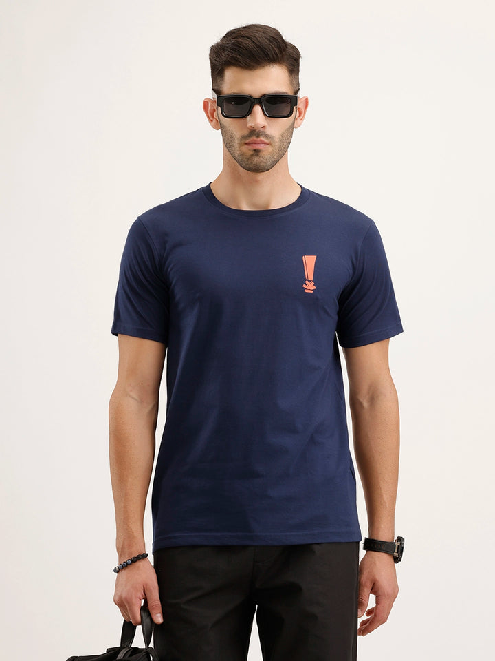 Slim Fit Placement Printed T-Shirt | Dark Blue