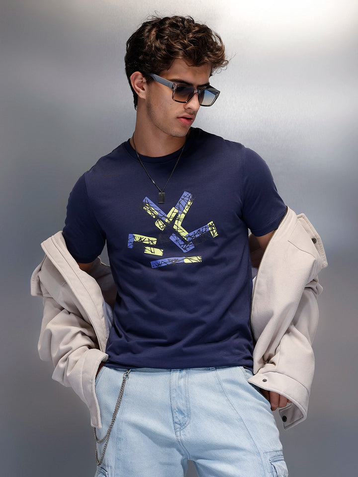 Classic Placement Printed T-Shirt   |  Navy Blue