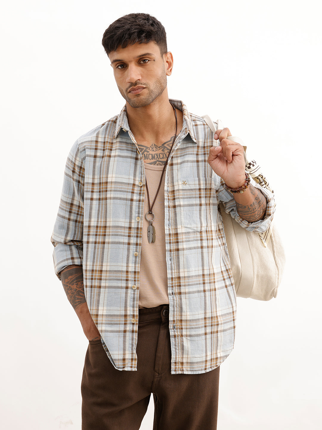 Classic Regular Fit Checkered Shirt | Light Blue