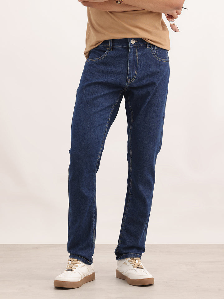 Solid Tapered Fit Denim Jeans | Dark Blue