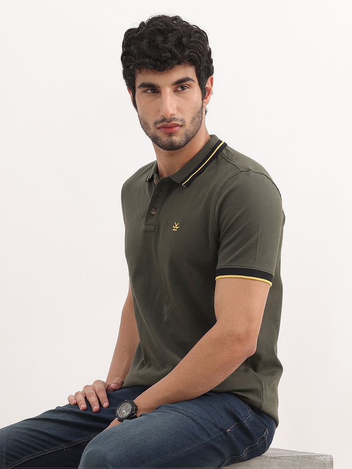 Classic Slim Fit Tipping Collar Polo T-Shirt | Olive