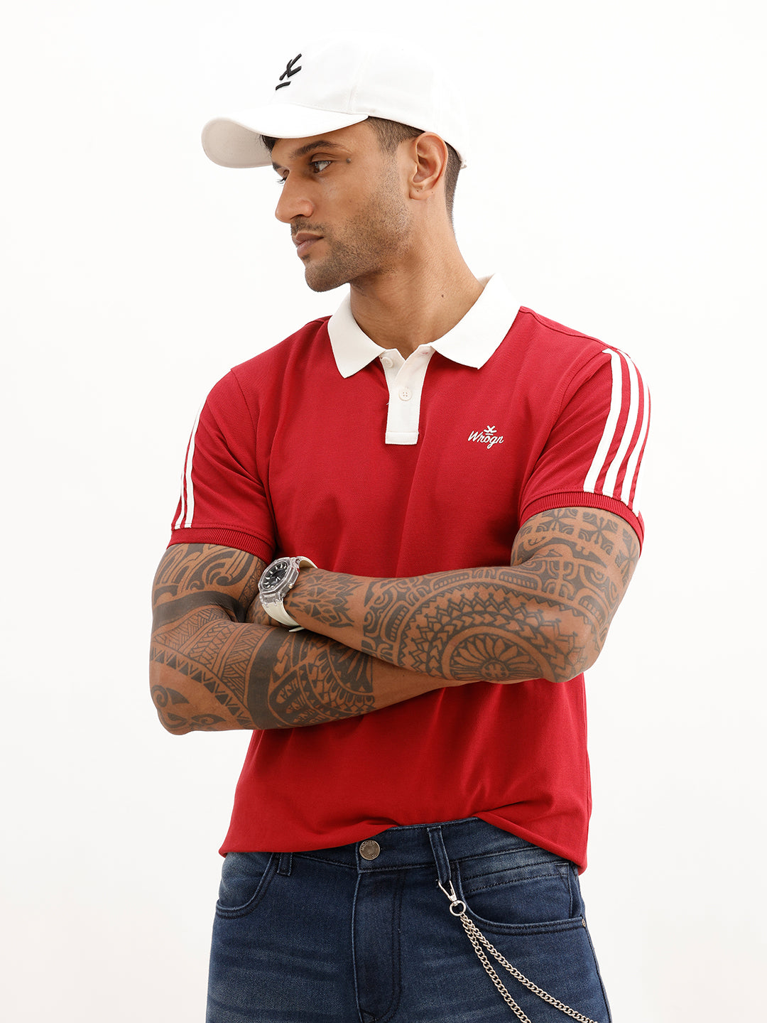Slim Fit Contrast Collar Polo T-Shirt | Red