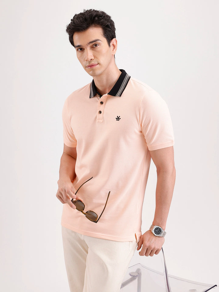 Jacquard Collar Polo T-Shirt  | Peach