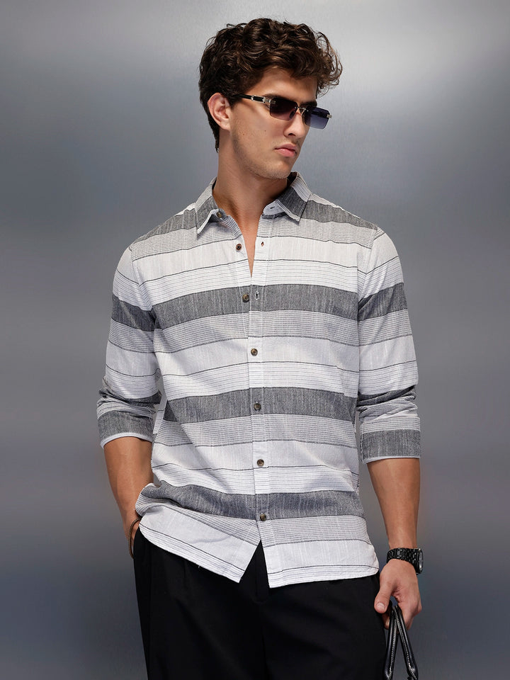 Men's Casual Striped Shirt   |  Off White