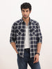 Slim Fit Checkered Double Pocket Shirt | Navy Blue