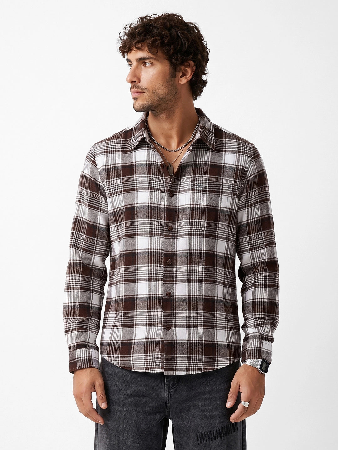 Classic Slim Fit Checkered Shirt | Brown | WSH02FSSL0343S