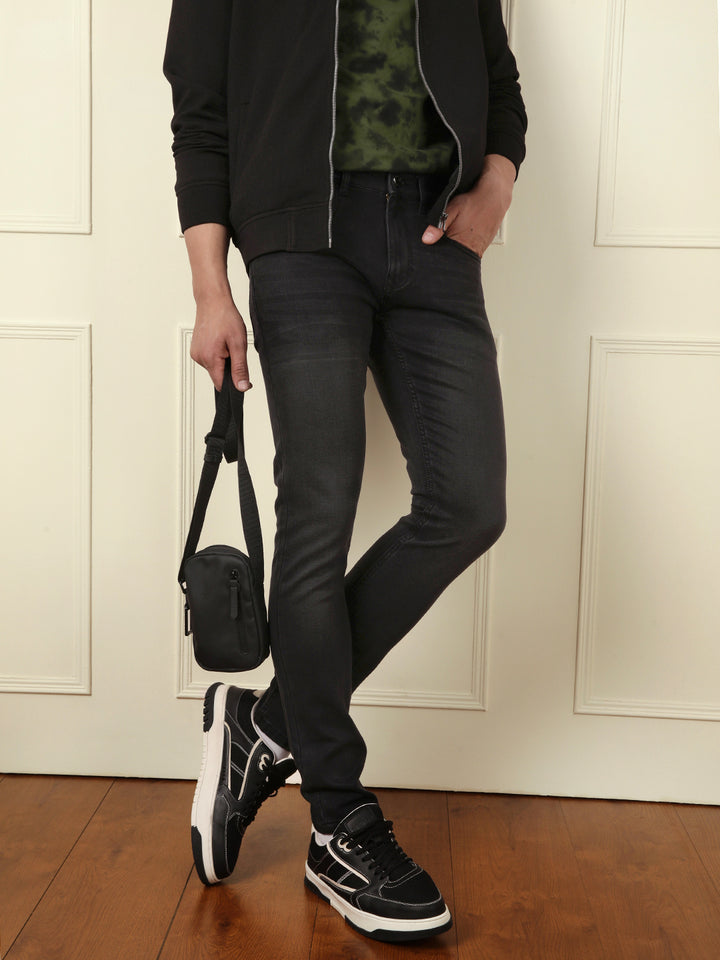 Light Faded Slim Tapered Jeans | Black