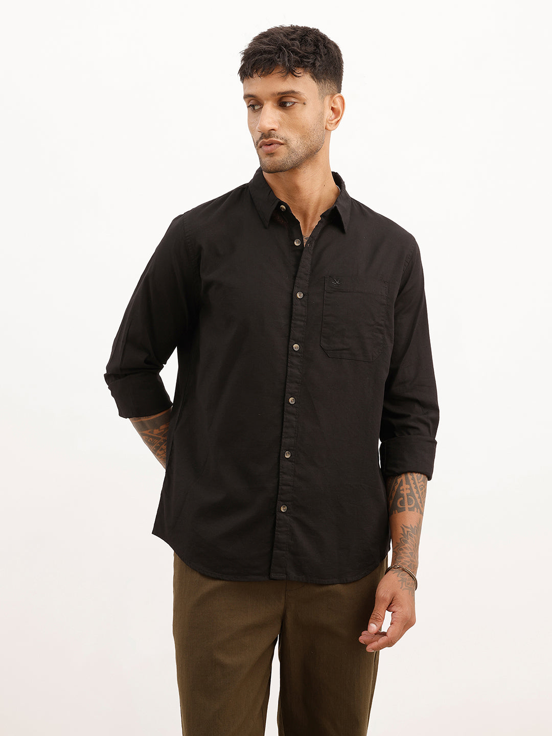 Solid Regular Fit Full Sleeve Shirt | Black | WRSH0772M
