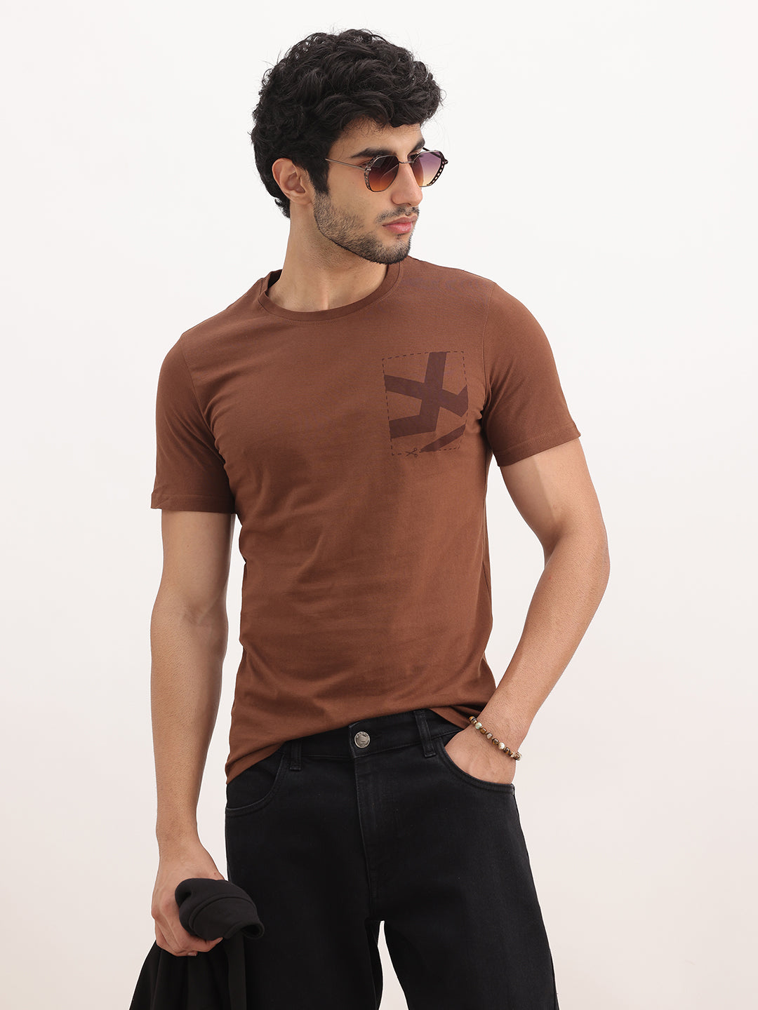 Slim Fit Placement Printed T-Shirt | Brown