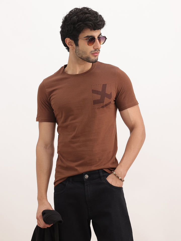 Regular Fit Placement Printed T-Shirt | Brown