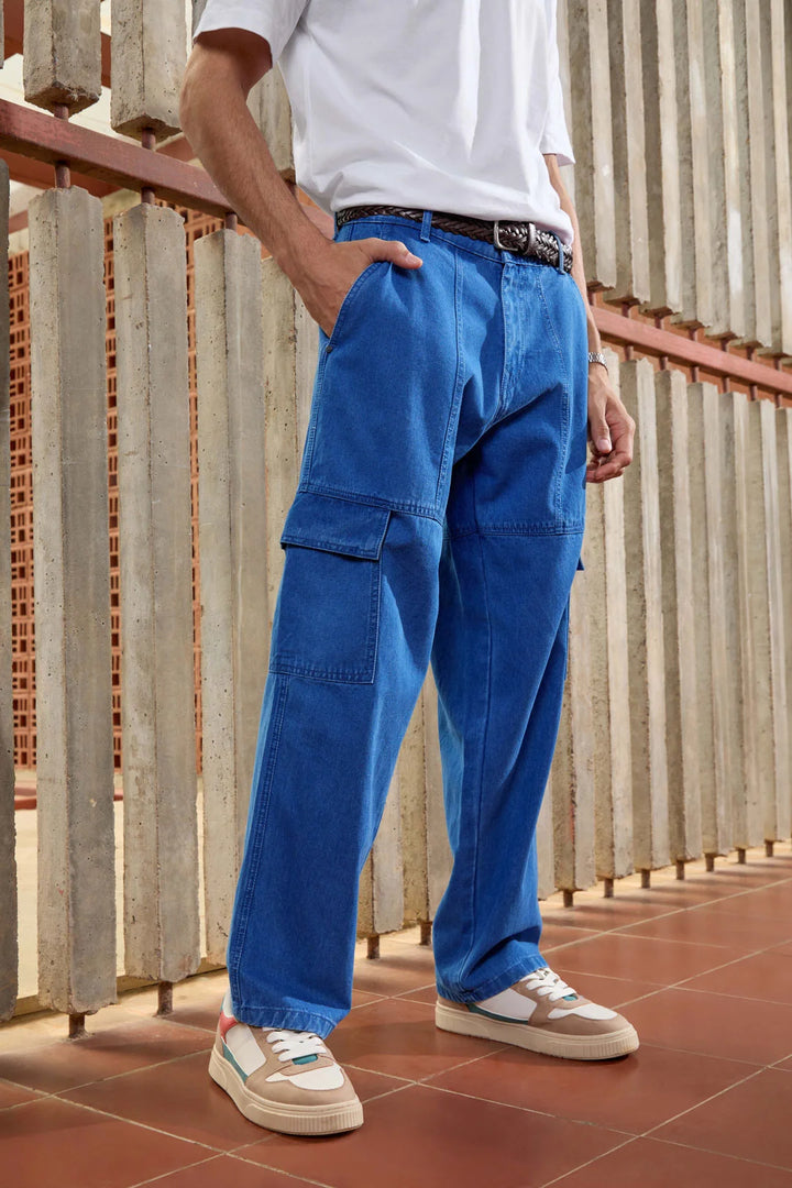 Casual Anti Fit Denim Cargo | Blue