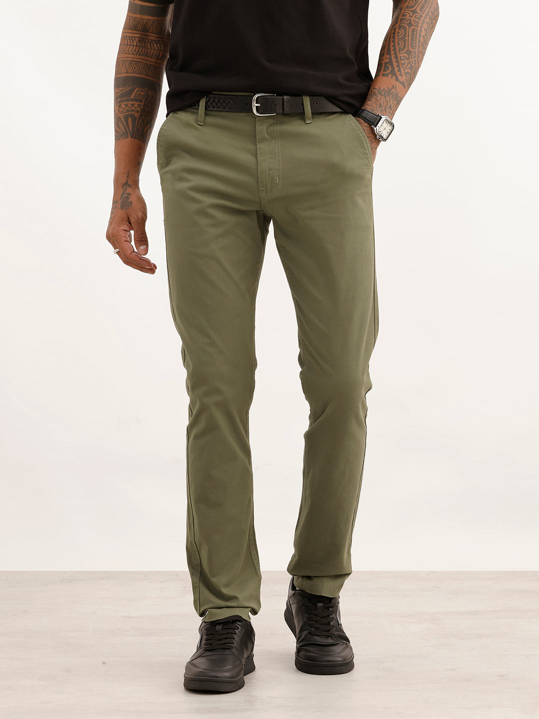Solid Slim Fit Cotton Trouser | Olive