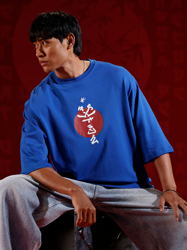 Men’s samurai mask graphic oversized T-shirt | Blue