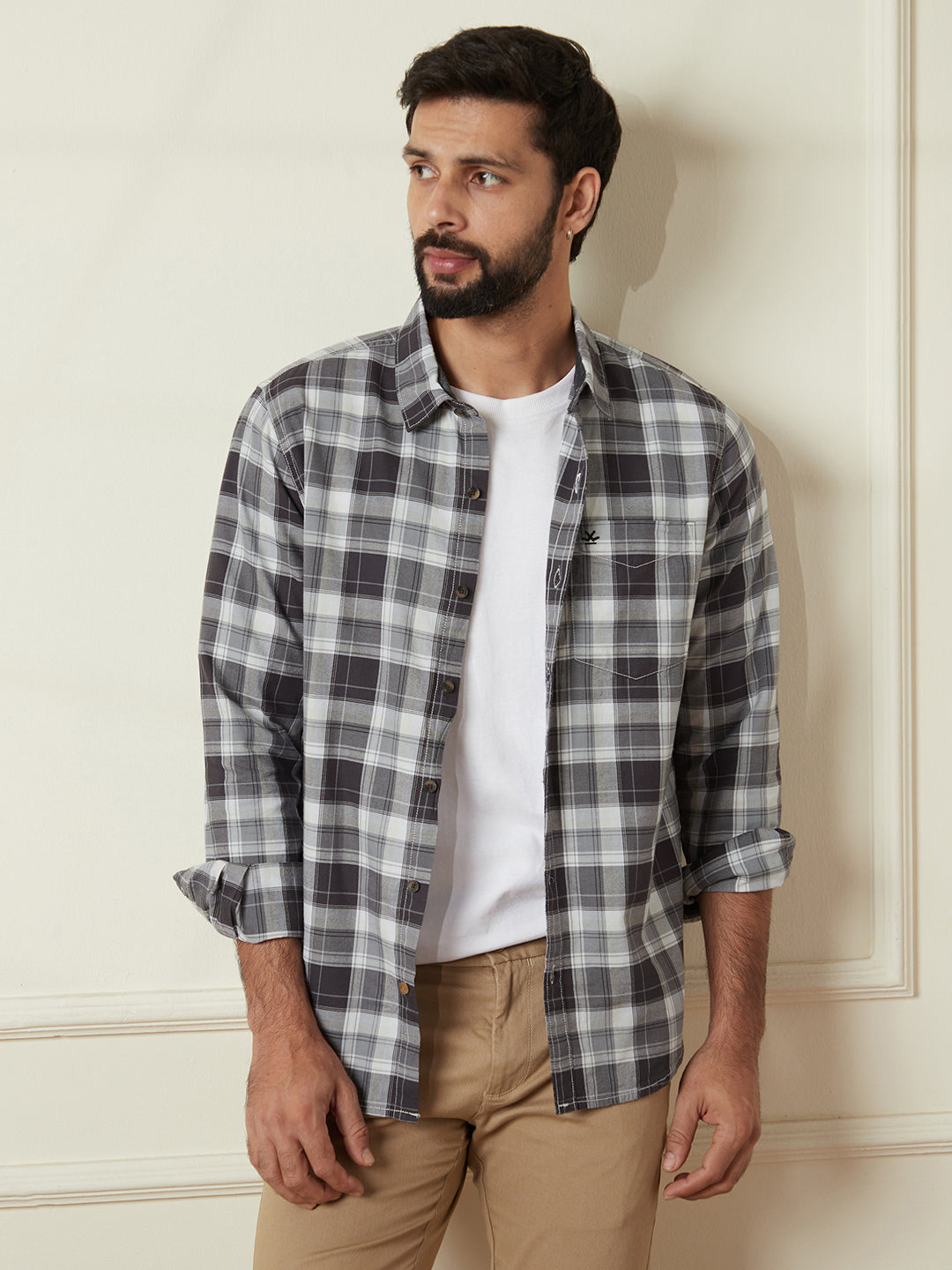 Checked Slim Fit Shirt in Grey