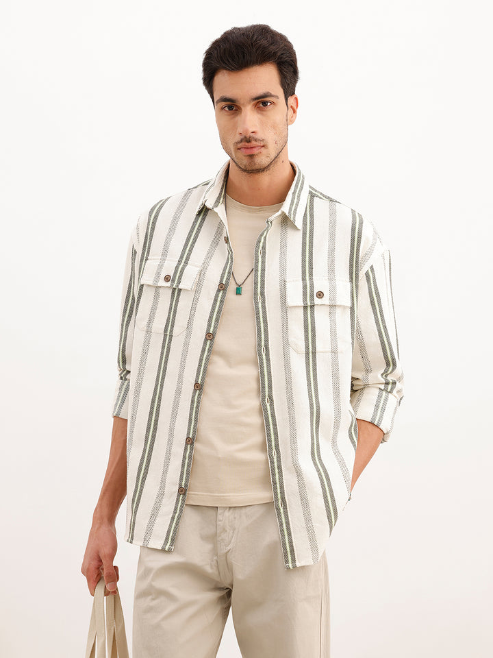 Oversized Textured Full Sleeve Shirt | Off White