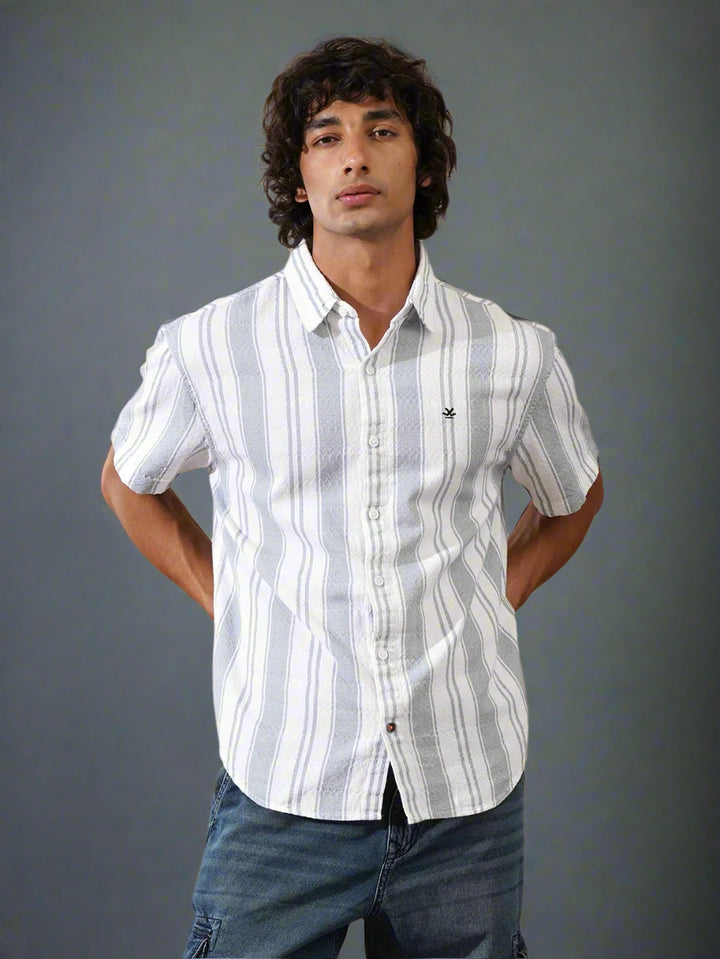 Textured Stripes Comfort Fit Shirt | Grey