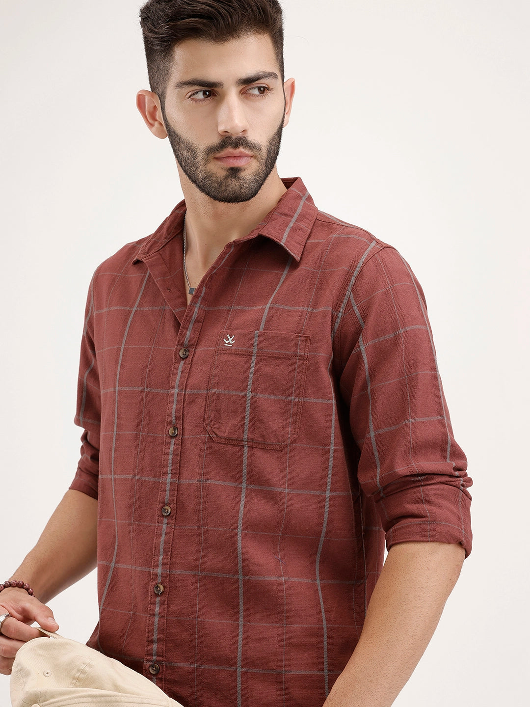 Regular Fit Checkered Shirt | Brown