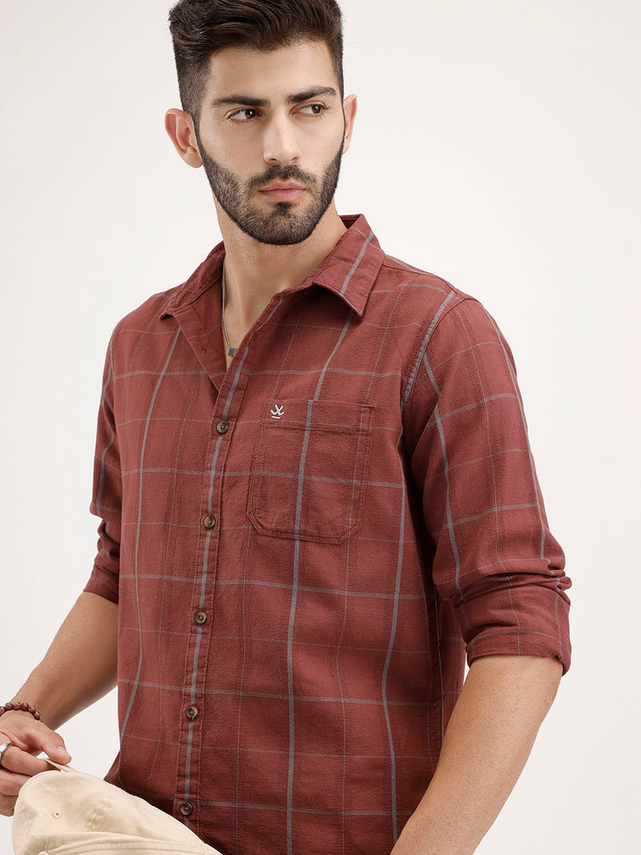 Regular Fit Checkered Shirt | Brown
