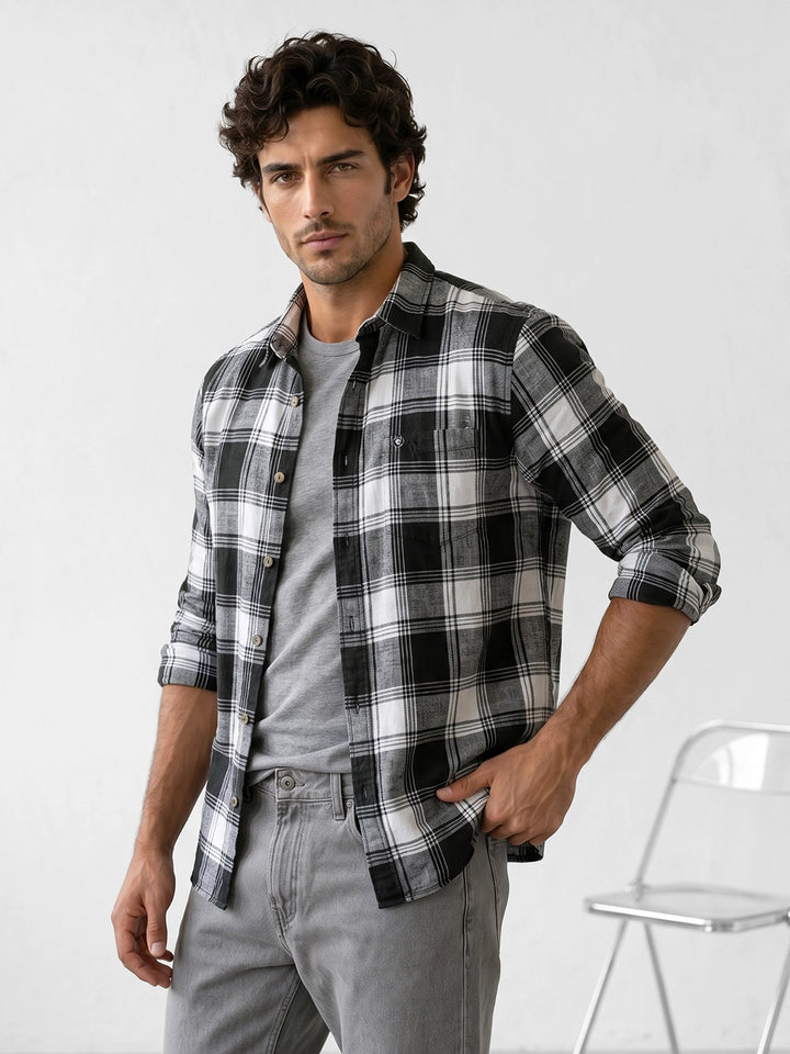 Regular Fit Checkered Full Sleeve Shirt | Olive