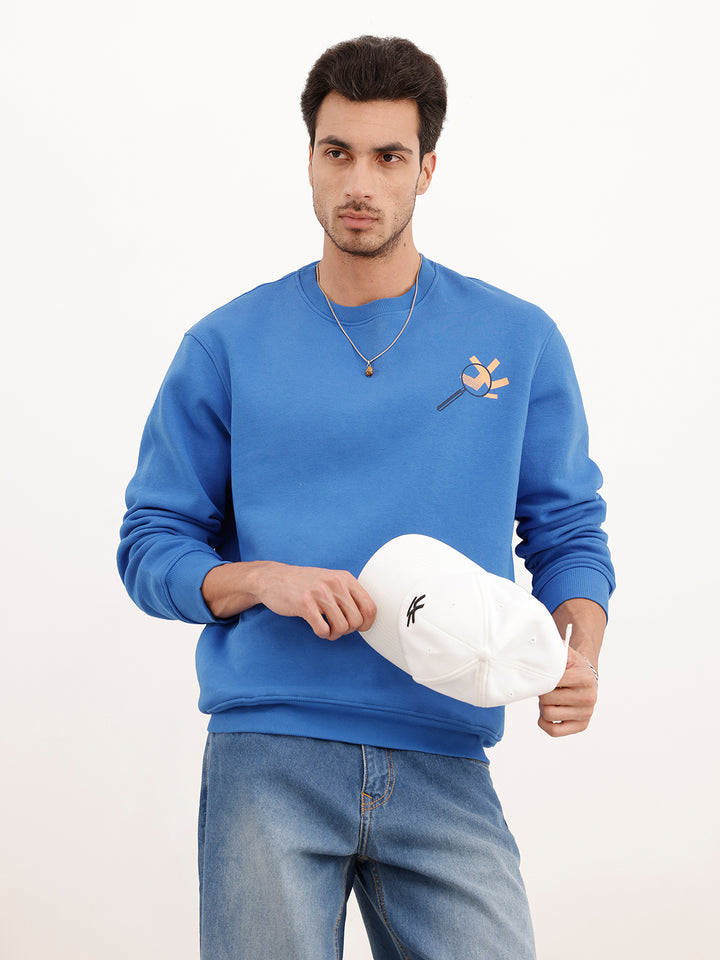 Comfort Fit Placement Printed Sweatshirt | Blue