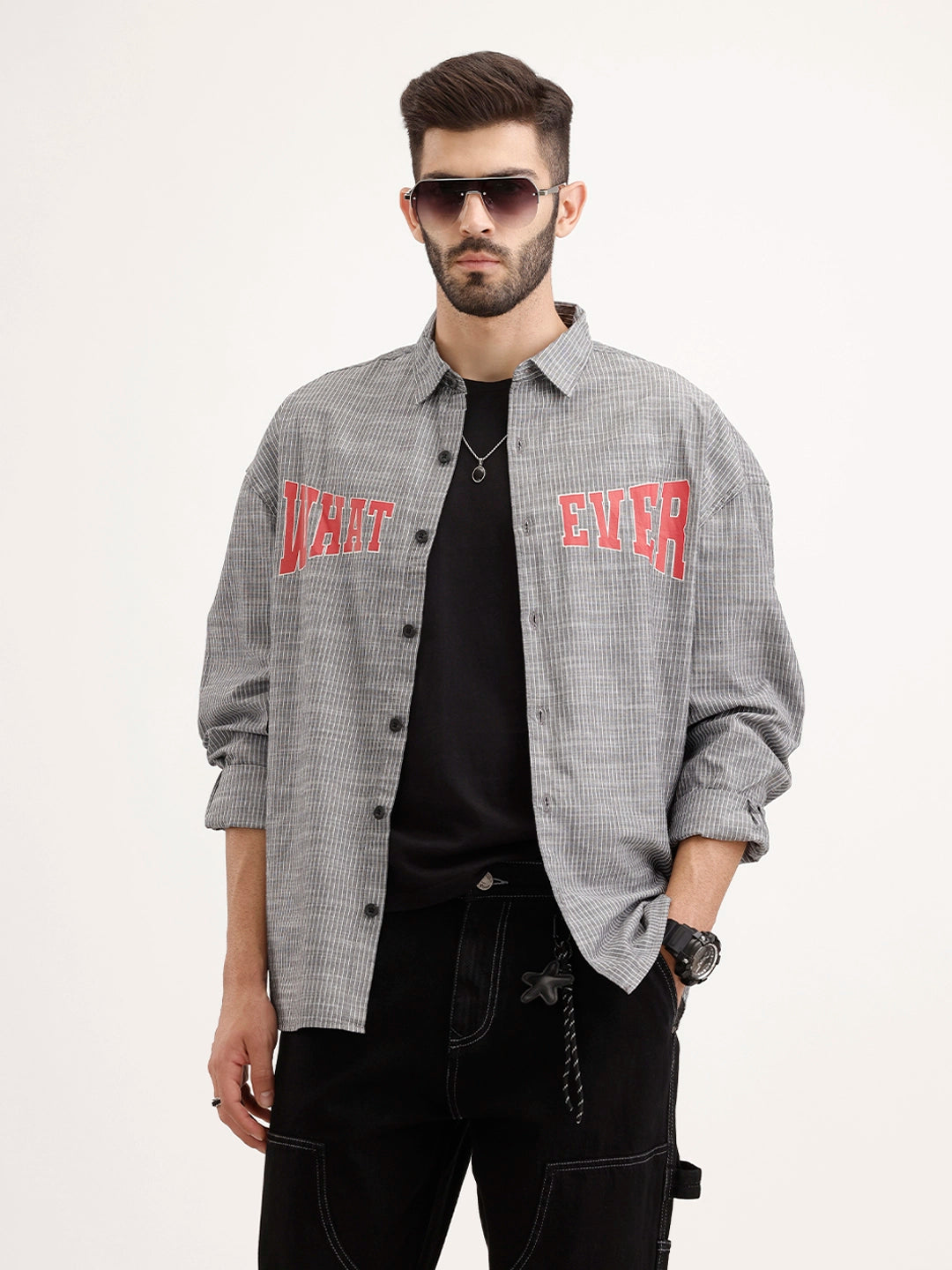 Oversized Plus Fit Printed Shirt | Black