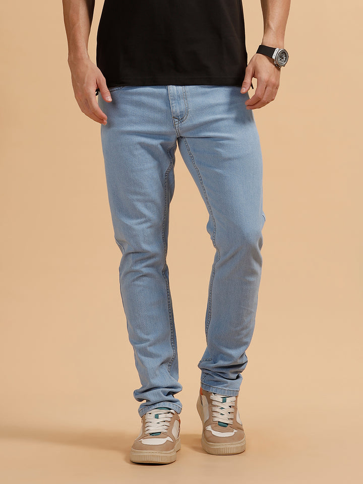 Solid Heavy Fade Slim Fit Jeans | Light Blue