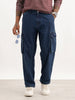 Solid Loose Fit Cargo Denim Jeans | Dark Blue