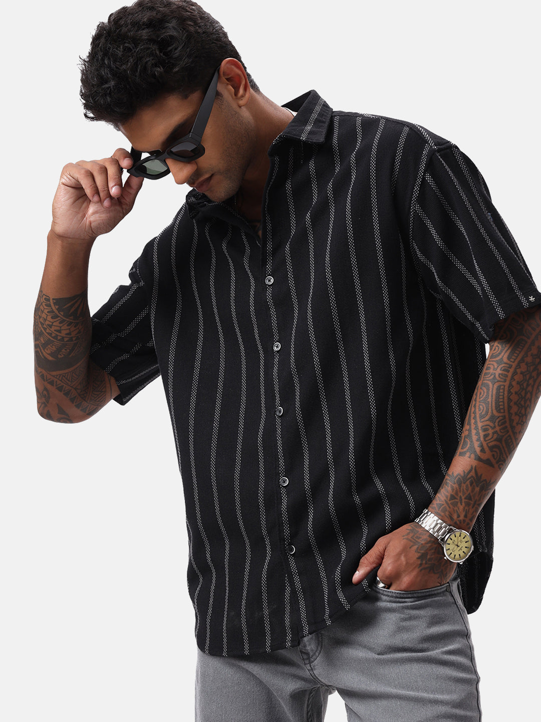 Vertical Striped Black Casual Shirt