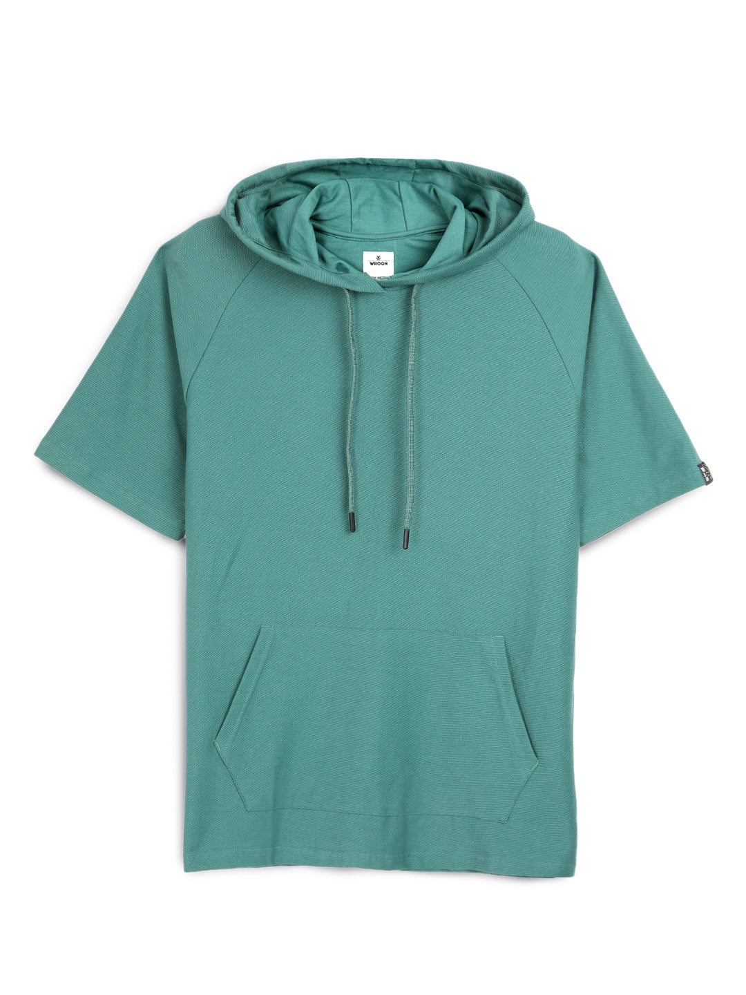 Solid Teal Half Sleeve Hooded T-Shirt