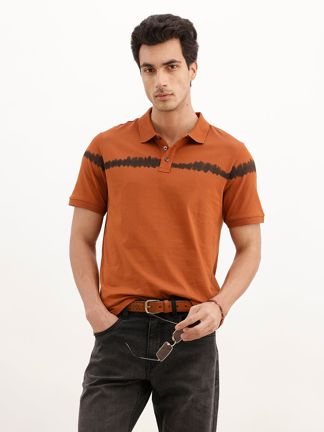 Slim Fit Tie-Dye Polo T-Shirt | Rust