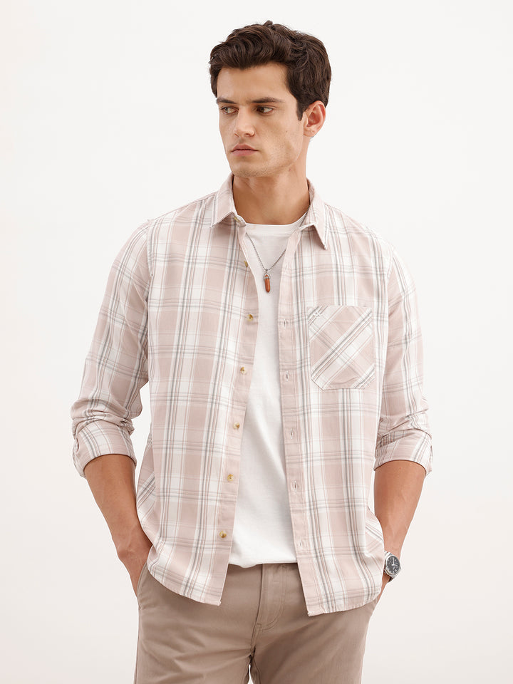 Slim Fit Checkered Shirt  | Pink