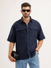 Oversized Linen Blend Striped Shirt | Navy
