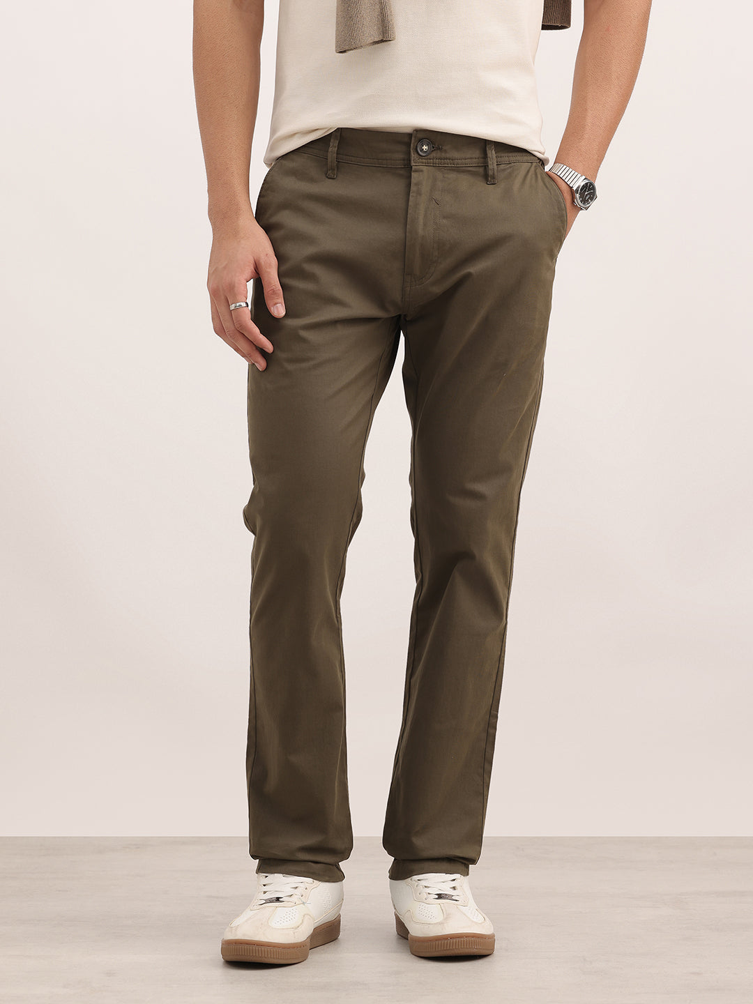 Solid Slim Fit Trouser | Olive