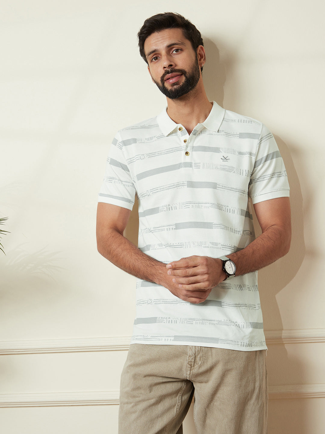 Abstract Striped Slim Fit Polo T-Shirt