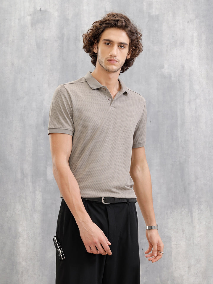 Solid Textured Slim Fit Polo T-Shirt | Brown