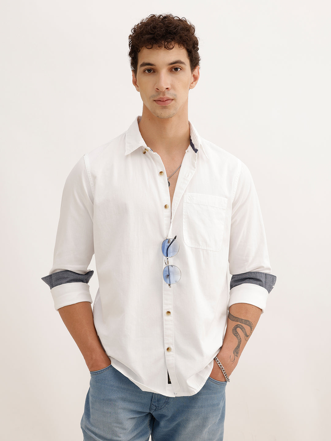 Solid Regular Fit Full Sleeve Shirt | White